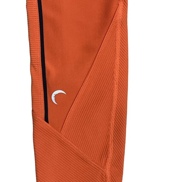 Orange Athletic Leggings With Black Stripes & Crescent Logo - Picture 3 of 4